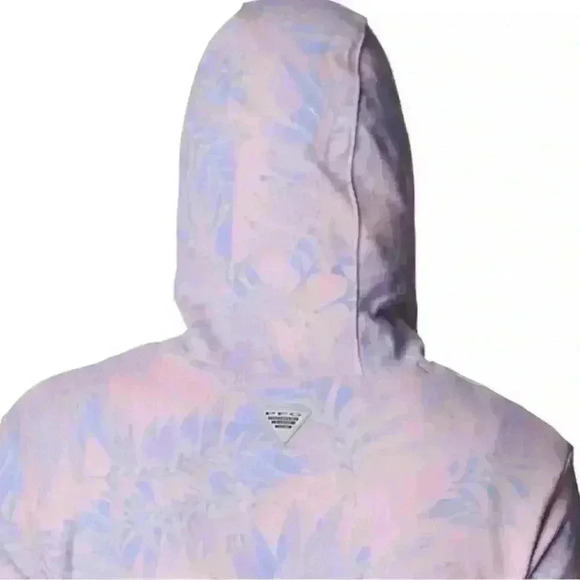 Columbia PFG Slack Water French Terry Hoodie Lavender blue Floral Plus Size 1X - Picture 3 of 4